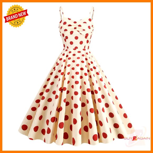 Dresses & Skirts - Vintage Polka Dot Halter Dress Retro Rockabilly Swing Party Cocktail